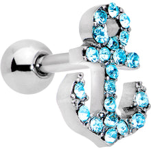Load image into Gallery viewer, 16G 1/4 Aqua Gem Nautical Anchor Cartilage Tragus Earring
