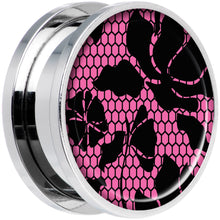 Load image into Gallery viewer, Pink Floral Lace Steel Screw Fit Plug Set 20mm
