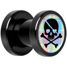 Load image into Gallery viewer, Pink Green Plaid Heart Skull Black Anodized Screw Fit Plug Set 2G
