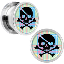 Load image into Gallery viewer, Pink Green Plaid Heart Skull Steel Screw Fit Plug Set 1/2
