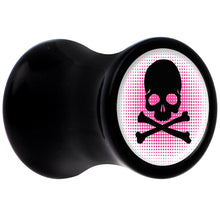 Load image into Gallery viewer, Black Acrylic Pink Black Skull Saddle Plug Set 2G
