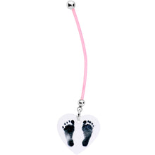 Load image into Gallery viewer, Handcrafted Pink Precious Footprints Dangle Pregnancy Belly Ring
