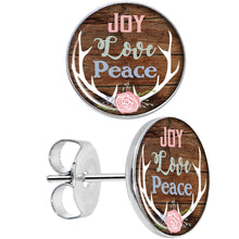 Load image into Gallery viewer, Joy Love Peace Antlers Stud Earrings
