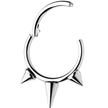 Load image into Gallery viewer, 3/8 Silver Tone Punk Spike Hinged Segment Ring Circular Barbell
