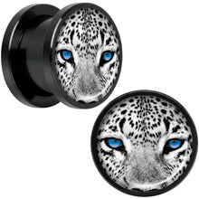 Load image into Gallery viewer, Black White Leopard Eyes Black Anodized Screw Fit Plug Set 1/2
