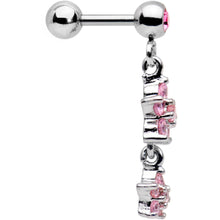 Load image into Gallery viewer, 16G 1/4 Pink Gem Double Star Dangle Cartilage Tragus Earring
