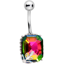 Load image into Gallery viewer, Rainbow Gem Leaf Frame Belly Ring
