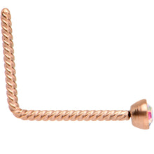 Load image into Gallery viewer, Aurora 2mm Gem Inlay Rose Gold IP So Twisted L Shaped Nose Ring
