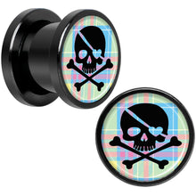 Load image into Gallery viewer, Pink Green Plaid Heart Skull Black Screw Fit Plug Set 00G
