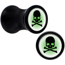 Load image into Gallery viewer, Black Acrylic Green Black Skull Saddle Plug Set 4G
