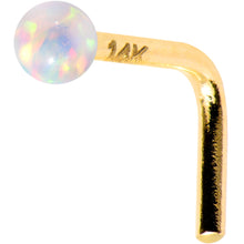 Load image into Gallery viewer, 1/4 14k Yellow Gold White 2mm Synthetic Opal Ball L Shaped Nose Ring
