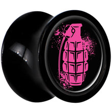 Load image into Gallery viewer, Black Acrylic Pink Grenade Saddle Plug Set 0G
