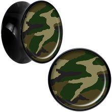 Load image into Gallery viewer, Black Acrylic Woodland Camo Print Saddle Plug Set 5/8
