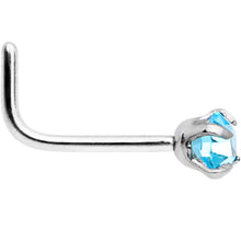 Load image into Gallery viewer, 20G 1/4 Aqua 3mm CZ Gem Steel L-Shape Nose Ring
