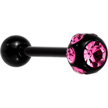 Load image into Gallery viewer, Pink CZ Gem Studded Black Barbell Tongue Ring
