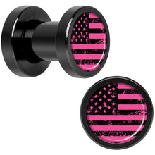 Load image into Gallery viewer, Pink American Flag Black Anodized Screw Fit Plug Set 4G
