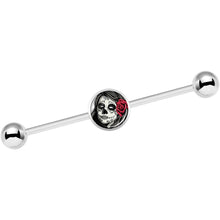 Load image into Gallery viewer, 14G Katrina Sugar Skull with Rose Flower Industrial Barbell 37mm
