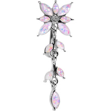 Load image into Gallery viewer, White Faux Opal Frosted Flower Trail Top Mount Dangle Belly Ring

