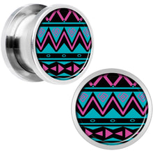 Load image into Gallery viewer, Pink Teal Tribal Print Steel Screw Fit Plug Set 1/2
