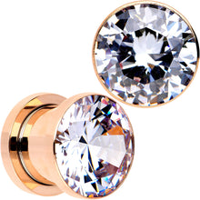 Load image into Gallery viewer, Clear CZ Gem Rose Gold PVD Glitzy Screw Fit Tunnel Plug Set
