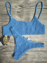 Load image into Gallery viewer, Yellow Ruffles Crochet Bikini Set Women Push-up Padded Bra Swimsuit Triangle Swimwear Bathing Suit Women's Thong Bikini Swimsuit Two Piece Halter Neck Padded Push up Bikini Sets

