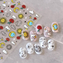 Load image into Gallery viewer, Yellow Smiles Sun Moon Clouds 3D Nail Stickers For Halloween Theme Slider Decals Nail Art Decorations Design  3D Self-Adhesive Nail Decorations Accessories Women Girls Manicure Decorations Nail Art Supplies Water Transfer Decals
