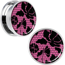 Load image into Gallery viewer, Pink Floral Lace Steel Screw Fit Plug Set 20mm
