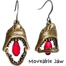 Load image into Gallery viewer, Shark Jaw Gunmetal Fishhook Earrings Created with Crystals
