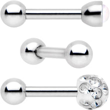 Load image into Gallery viewer, 16G 1/4 Clear Gem Inlay Cartilage Tragus Earring 3 Pack Set
