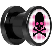 Load image into Gallery viewer, Pink Black Skull Black Anodized Screw Fit Plug Set 0G
