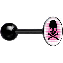 Load image into Gallery viewer, Pink Black Skull Black Barbell Tongue Ring
