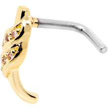 Load image into Gallery viewer, 18G Clear CZ Gold Tone Swish Faux Hoop L Shaped Nose Ring
