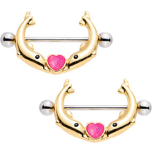 Load image into Gallery viewer, 3/4 Pink Faux Opal Diving to You Dolphin Duet Nipple Shield Set
