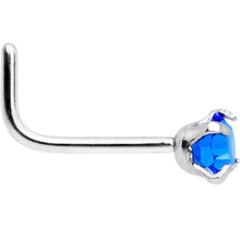Load image into Gallery viewer, 20G 1/4 Blue 3mm CZ Gem Steel L-Shape Nose Ring
