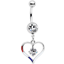 Load image into Gallery viewer, Clear Gem Gold PVD Red White and Blue Heart Belly Ring Set of 2
