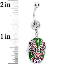 Load image into Gallery viewer, Clear Gem Green Red Samurai Warrior Mask Dangle Belly Ring
