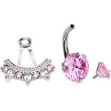 Load image into Gallery viewer, Pink CZ Gem Icy Bling Dangle Belly Ring
