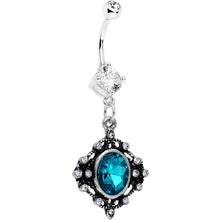 Load image into Gallery viewer, Aqua Blue Clear Gem Rustic Victorian Dangle Belly Ring
