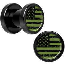 Load image into Gallery viewer, Green American Flag Black Anodized Screw Fit Plug Set  5mm to 20mm
