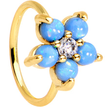 Load image into Gallery viewer, 20G Clear CZ Light Blue Faux Opal Gold Tone Flower Circular Ring
