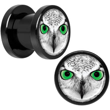 Load image into Gallery viewer, Black White Owl Black Anodized Screw Fit Plug Set 0G
