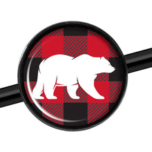 Load image into Gallery viewer, 14G Red Black Plaid Polar Bear Black Industrial Barbell 37mm
