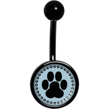 Load image into Gallery viewer, Black on Blue Paw Print Black Belly Ring
