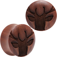 Load image into Gallery viewer, Organic Sawo Wood Holiday Antler Deer Saddle Plug Set Sizes 8mm to 25mm
