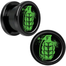Load image into Gallery viewer, Green Grenade Black Anodized Screw Fit Plug Set 1/2
