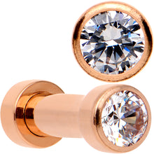 Load image into Gallery viewer, Clear CZ Gem Rose Gold PVD Glitzy Screw Fit Tunnel Plug Set
