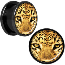 Load image into Gallery viewer, Full Color Leopard Eyes Black Anodized Screw Fit Plug Set 5/8
