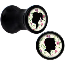 Load image into Gallery viewer, Black Acrylic Man Woman Floral Silhouette Saddle Plug Set 4G
