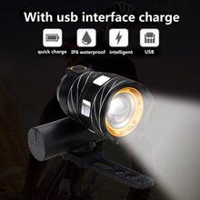 Load image into Gallery viewer, Zoomable LED Bicycle Light Bike Front Lamp Headlight With USB Rechargeable Built-In Battery Bike Light Set USB Rechargeable Powerful LED Bicycle Headlight And Tail Light Combo
