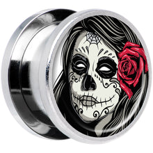 Load image into Gallery viewer, Katrina Sugar Skull with Rose Flower Steel Screw Fit Plug Set 9/16
